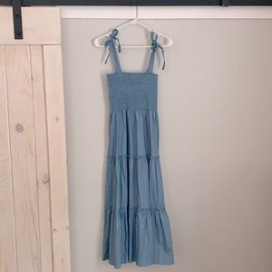 Pink Lily Blue Midi Dress - Chambray smocked